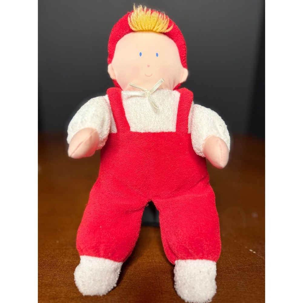 Vintage Eden Plush Baby Doll Red White Terry Cloth Soft Stuffed Doll 10 inches